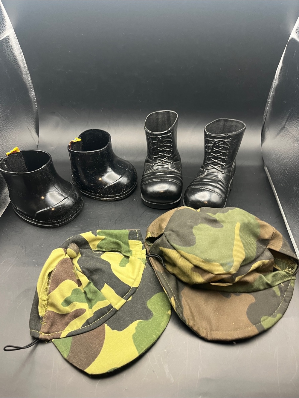Build a bear vintage 90s Black Combat Boots & Camouflage Caps army military set